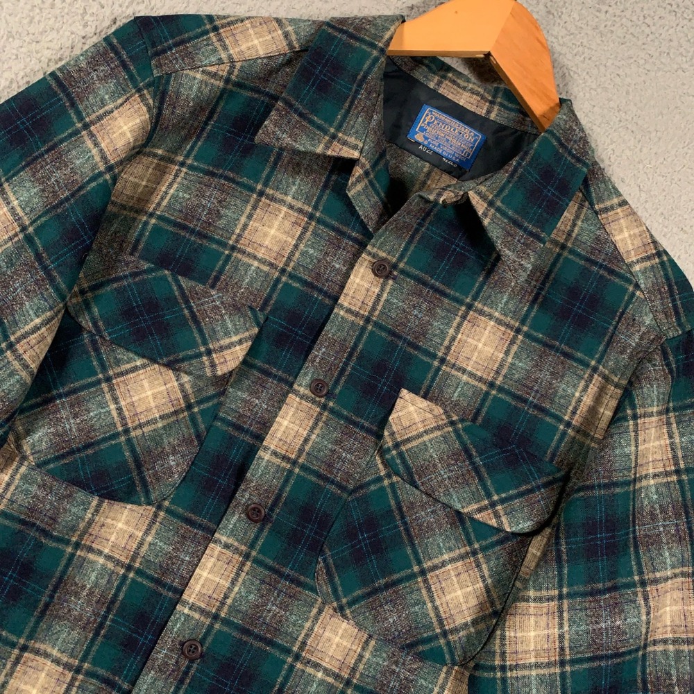 Vintage Pendleton Board Shirt Button Up Mens Large Blue/Green Plaid Wool VTG USA